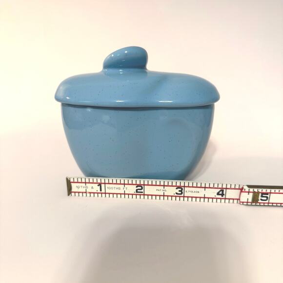 Frankoma Cream Covered Sugar Lazy Bones Blue Speckled 50s Vintage Pottery USA - Picture 8 of 11